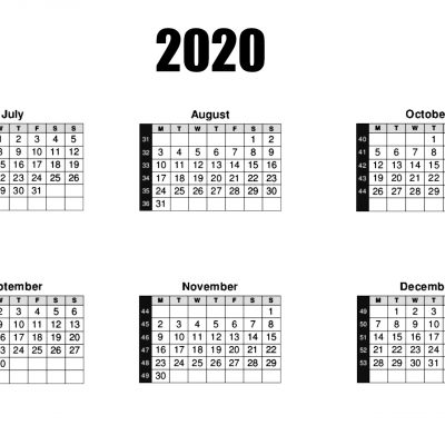 2020 Calendar 6 Months per Page.