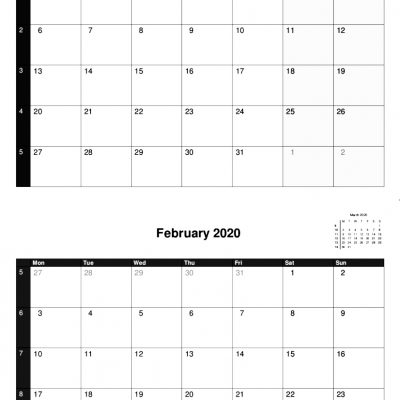 2020 A4 Calendars Double Months.
